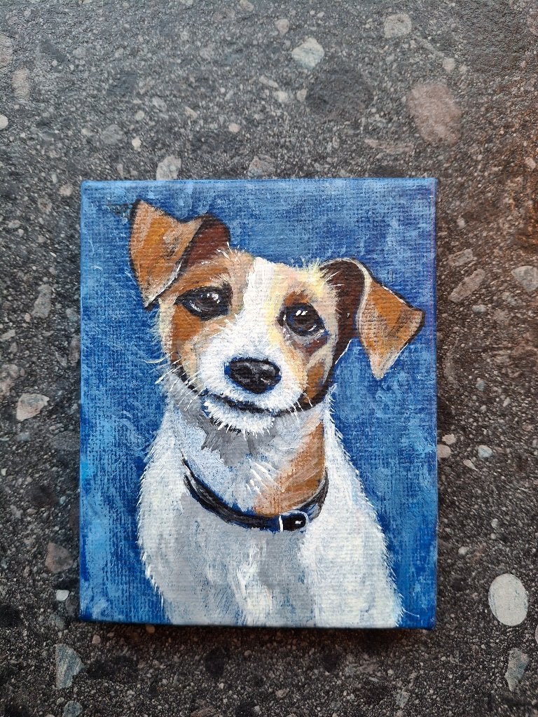 Klein schilderijtje Jack Russel , 10x12 cm, Ophalen, Minder dan 50 cm, Oorspronkelijke maker, Nieuw
