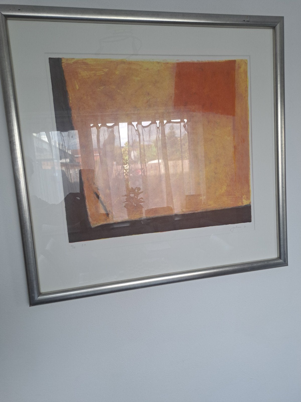 Abstracte kunstprint in zilveren lijst - 73x76 cm, Antiek en Kunst, Ophalen of Verzenden
