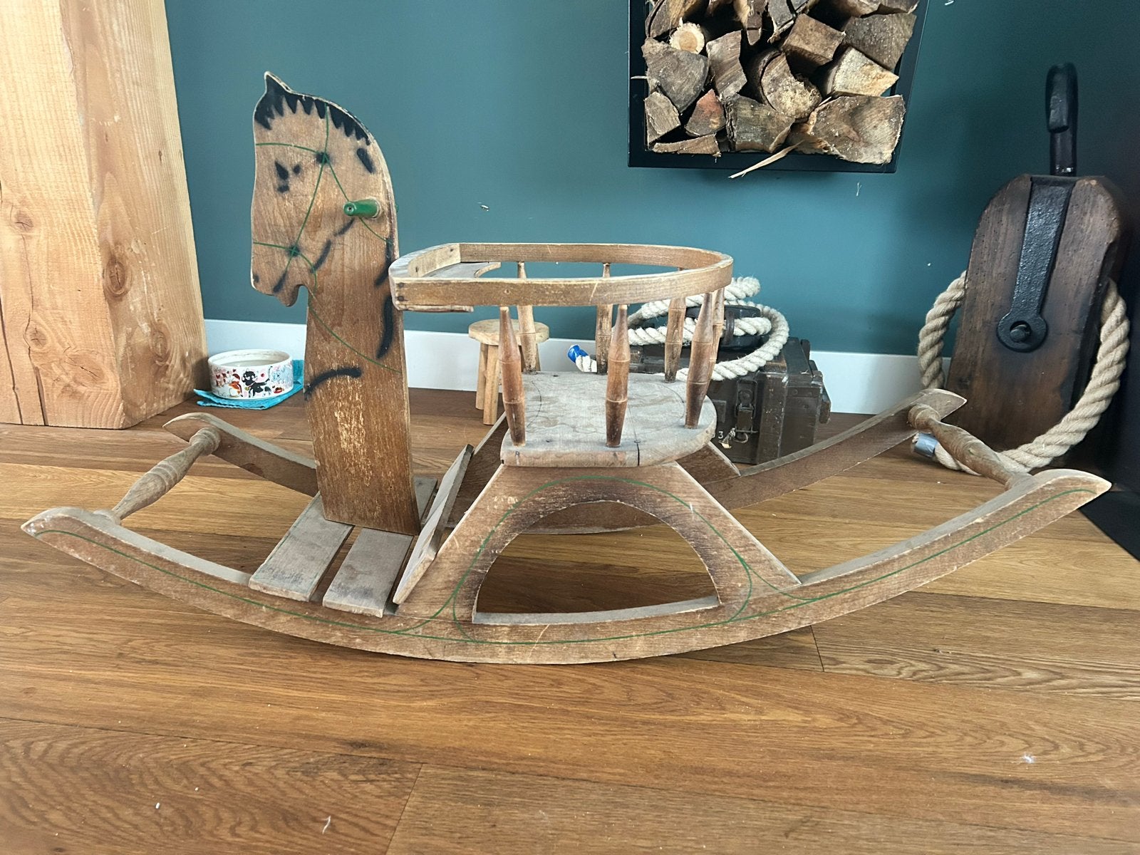 Vintage houten hobbelpaard met zitje, Antiek en Kunst, Antiek | Speelgoed, Ophalen