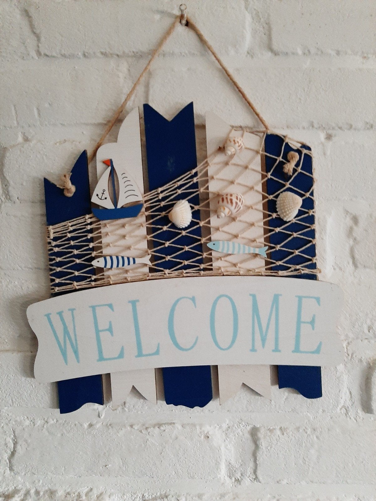 Welkomstbord 'Welcome' in maritieme stijl - Zeer nette staat, Hout, Meerkleurig, Overige stijlen, Ophalen of Verzenden