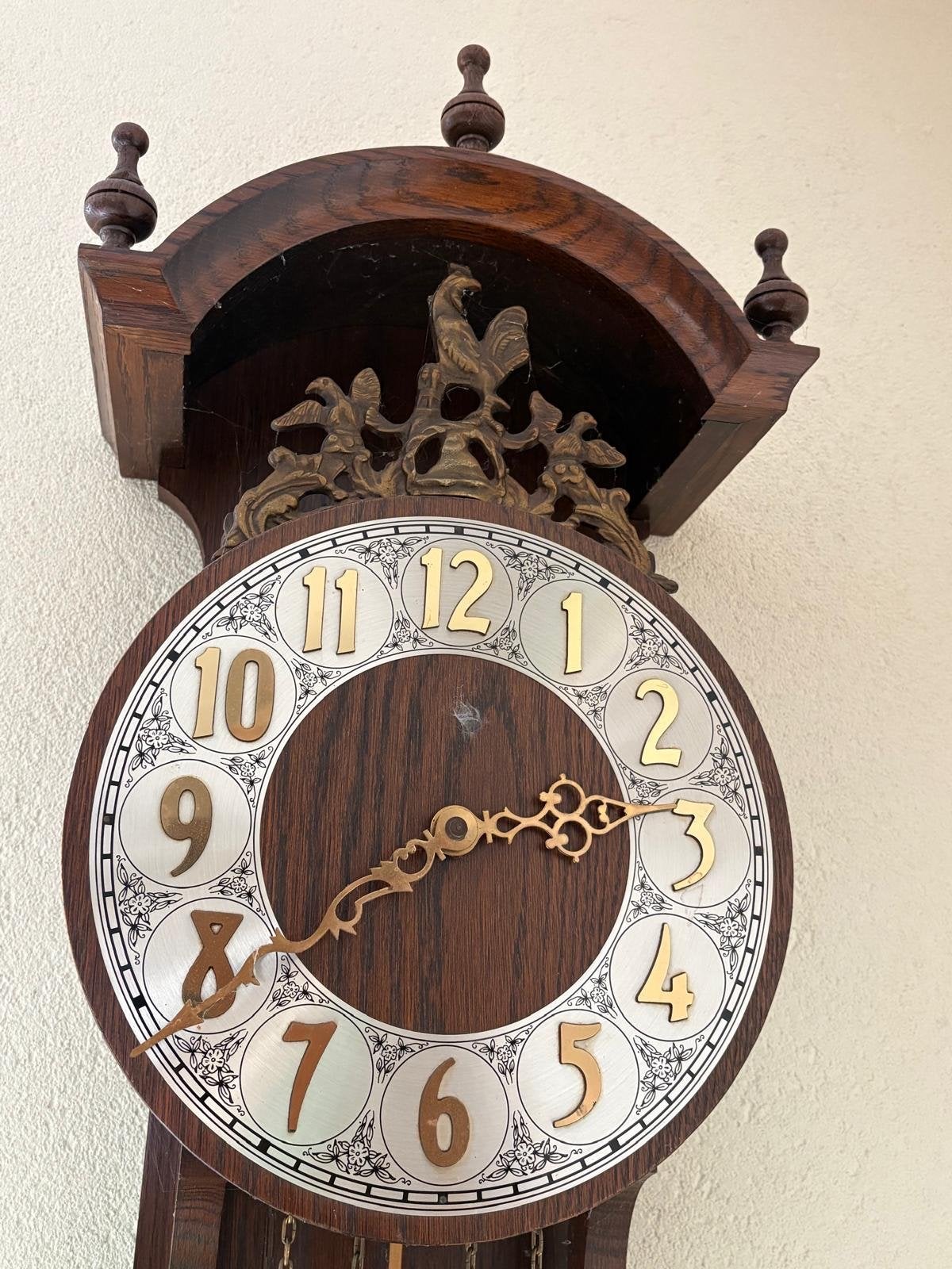 Antieke eiken wandklok met slinger en gewichten, Antiek en Kunst, Antiek | Klokken, Ophalen