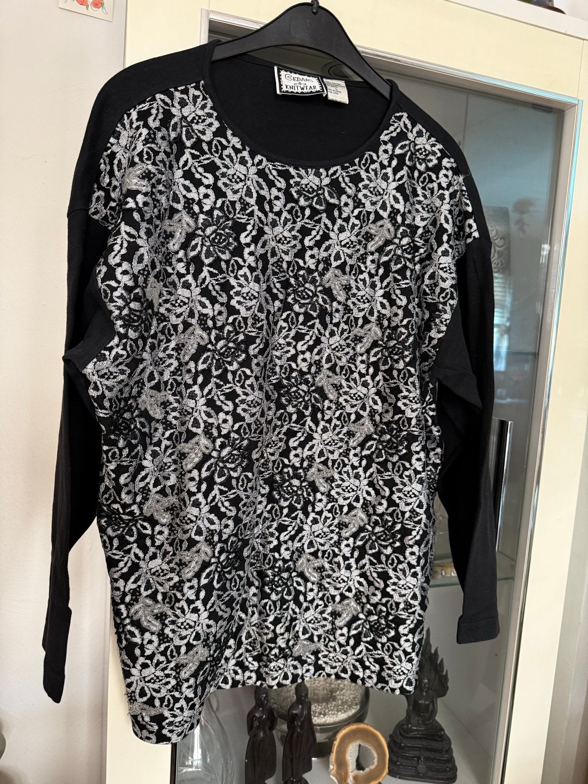 Cedars Knitwear Zwart-Wit Gebloemde Trui Maat L, Ophalen of Verzenden, Zo goed als nieuw, Maat 42/44 (L), Zwart