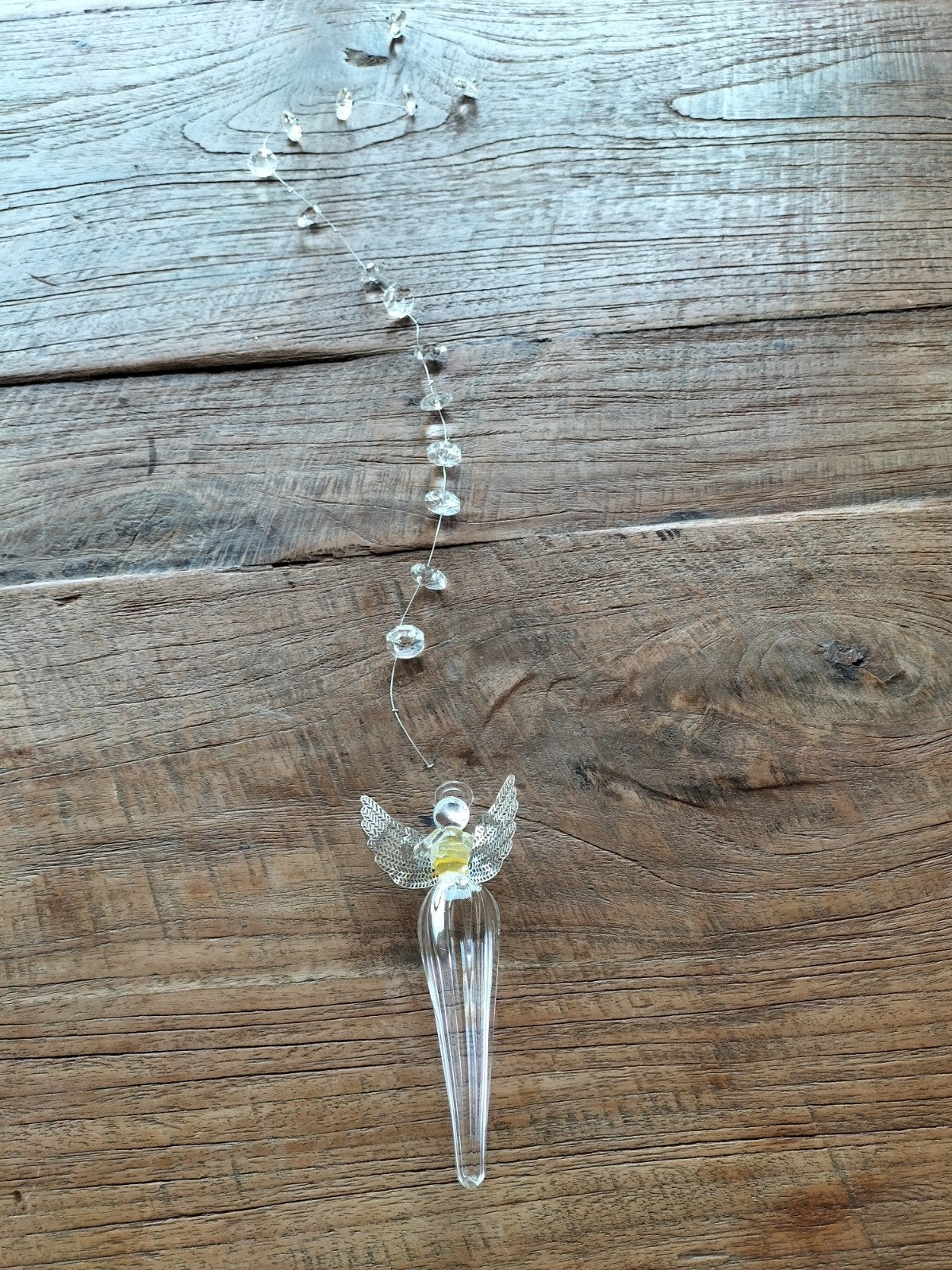 Glazen engel hanger met kralenketting, Ophalen of Verzenden, Wit, Glas, Klassiek