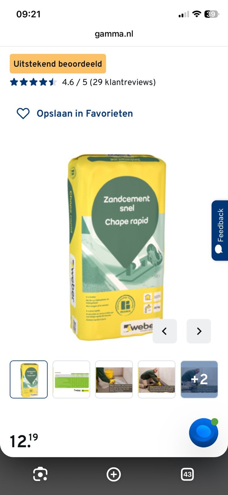 2x 20kg (ongeopend) Weber Beamix zandcement snel, Ophalen, Zo goed als nieuw, Kalkzandstenen