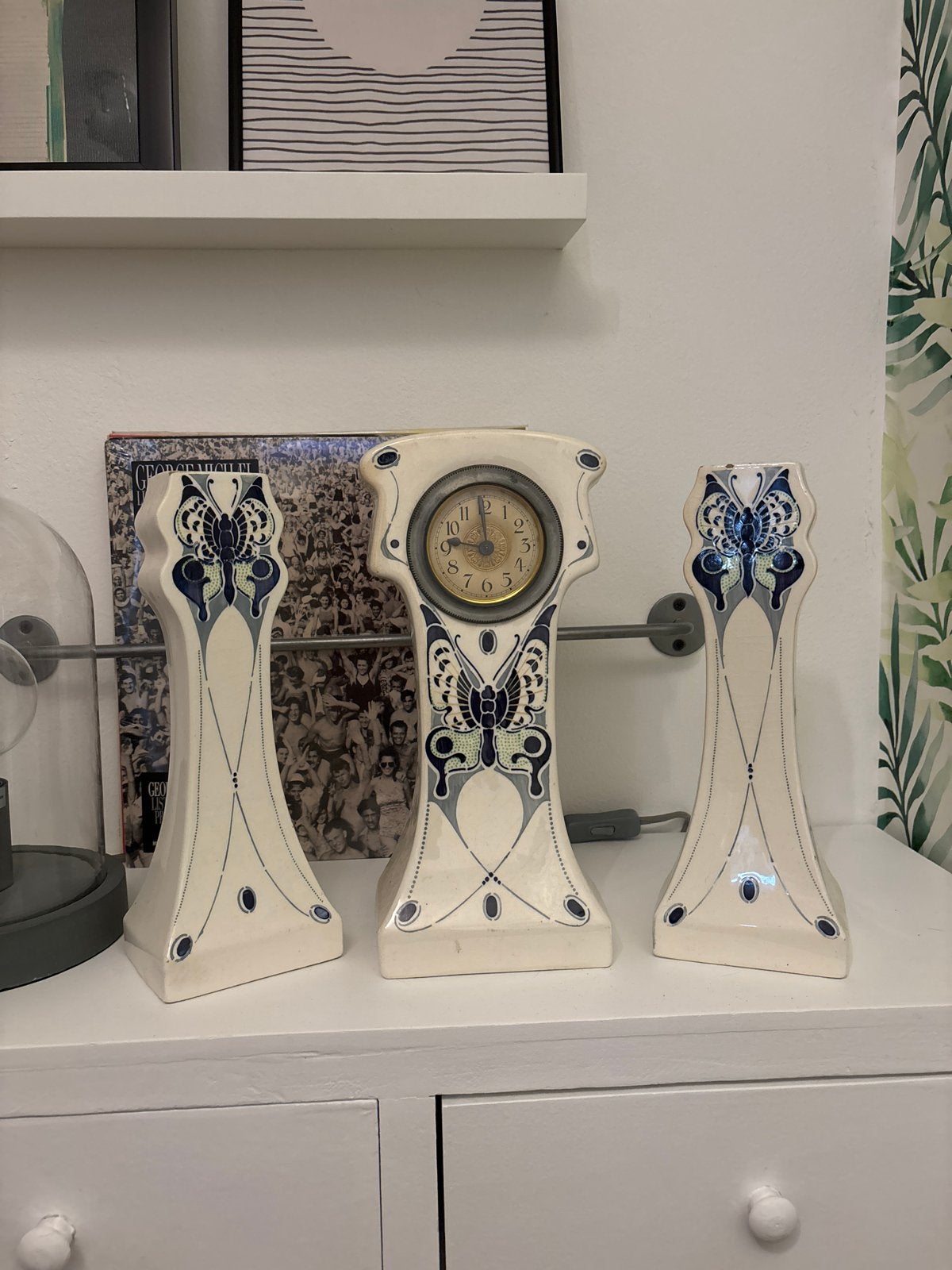 Art Nouveau Vazen en Klok Set - Vlinder Decoratie, Ophalen