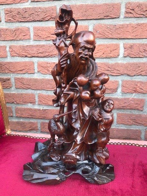 oud houten beeld, Shou Lao, Chinees handwerk, Houtsnijwerk, Ophalen of Verzenden, Handgemaakt, Hout