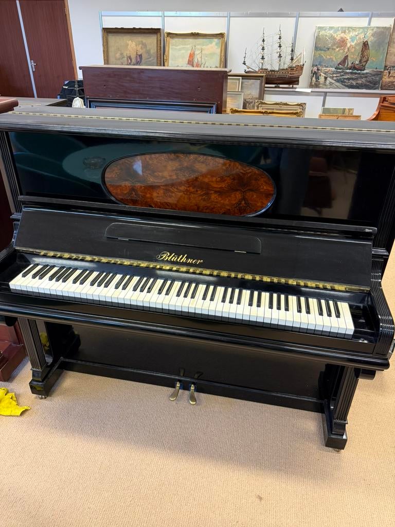 Exclusieve Blüthner Piano – Topstaat met Wortelnoten Inleg, Ophalen of Verzenden, Zo goed als nieuw, Zwart, Hoogglans