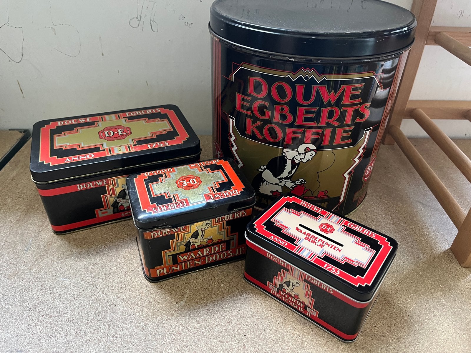 Vintage Douwe Egberts Koffieblikken en Spaardoosjes Set, Verzamelen, Blikken, Ophalen of Verzenden, Gebruikt, Koffie, Douwe Egberts
