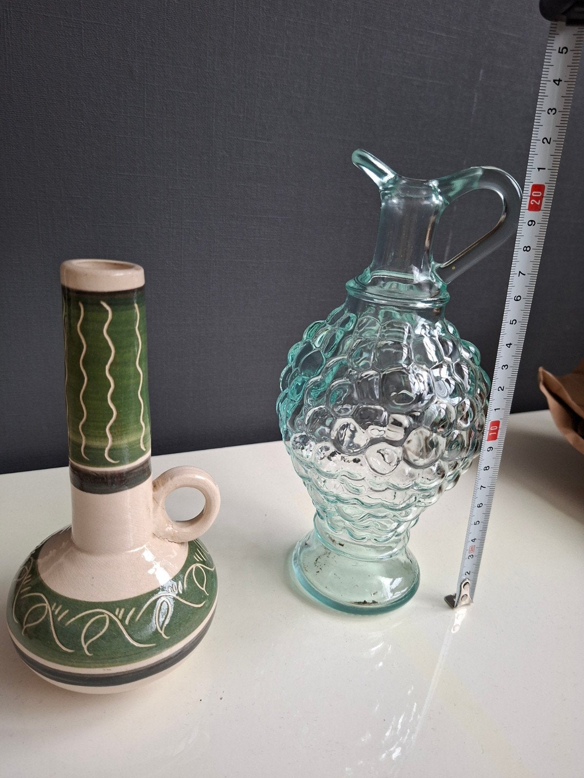 Vaasje + druifjesglas vaasje 17 en 23 cm hoog., Ophalen of Verzenden