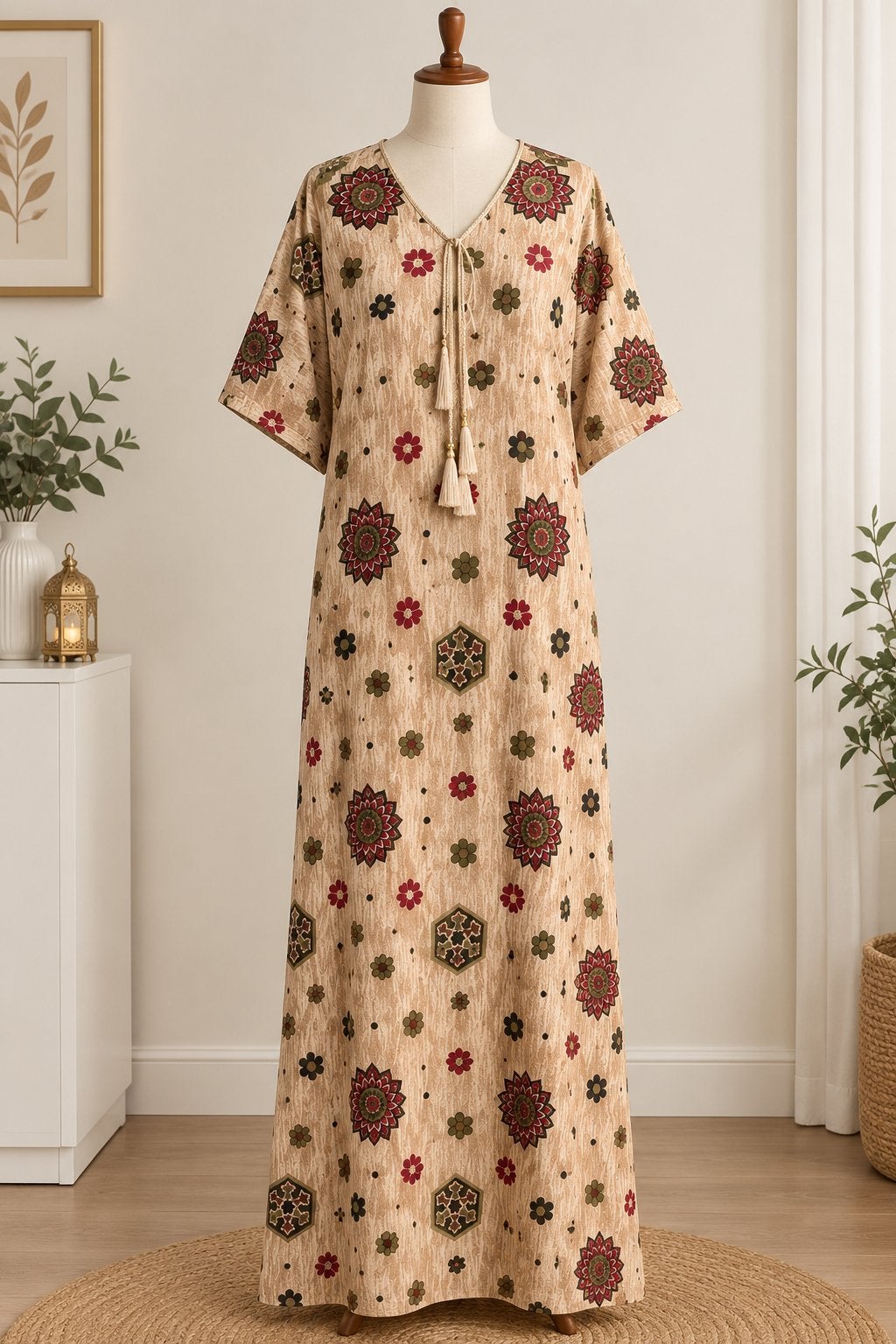 Elegante Abaya met bloemenprint, Maat 38/40 (M), Meerkleurig, Nieuw, Ophalen of Verzenden