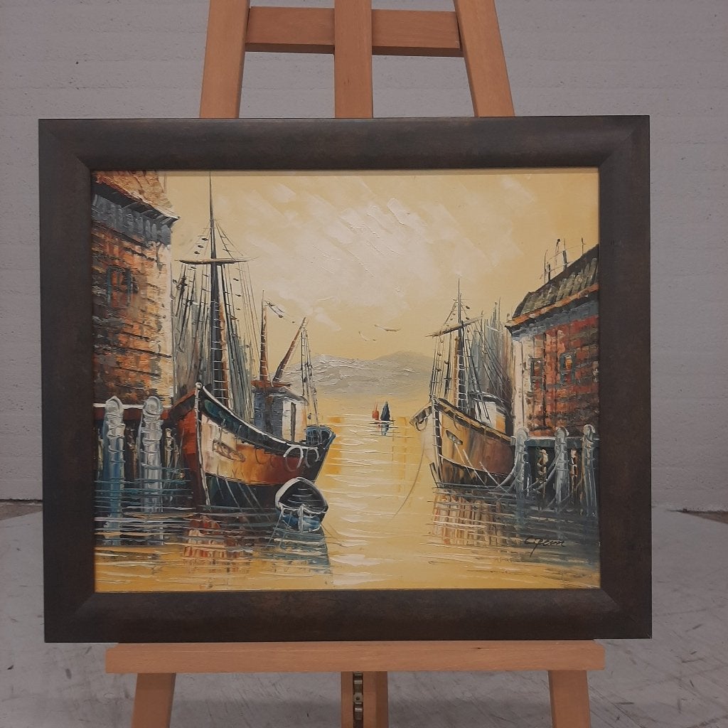 Schilderij havengezicht, Ophalen