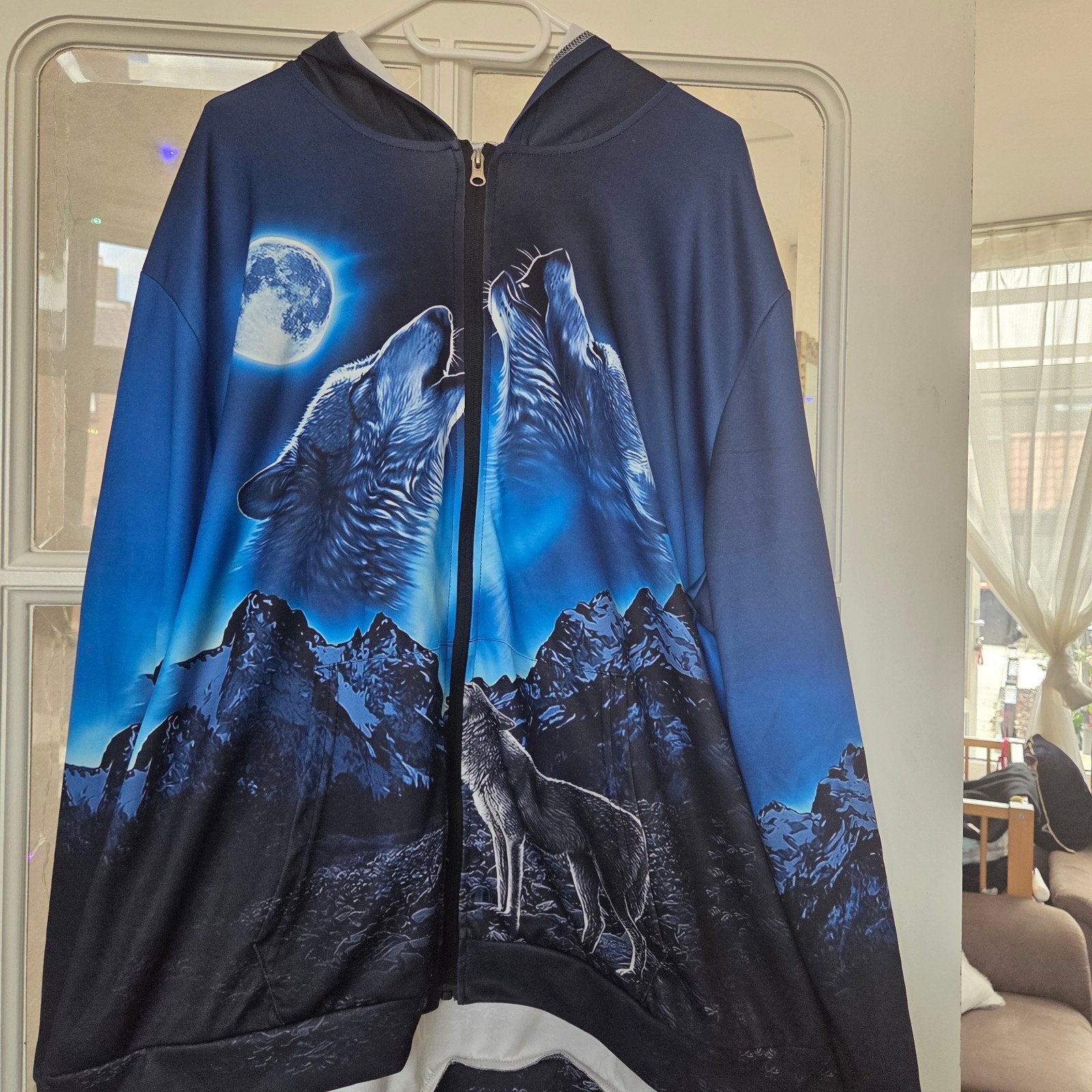 Wolf Hoodie - Uniek design met wolven en maan, Ophalen of Verzenden, Gedragen, Onbekend