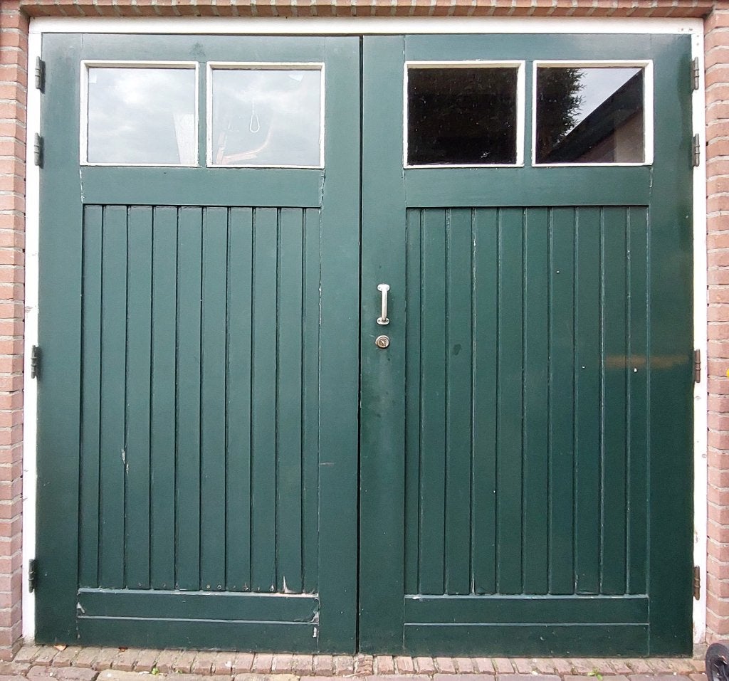 Dubbele hardhouten garagedeuren, Ophalen, Gebruikt, Garagedeur, Hout