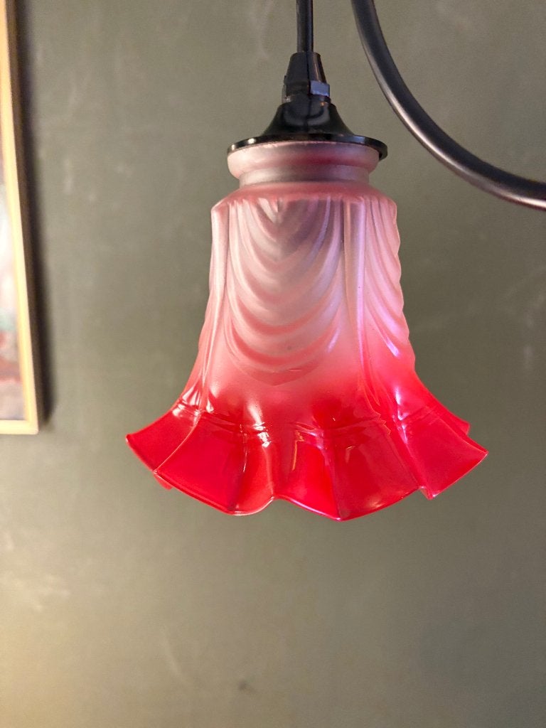 Prachtig Hanglampje met rok of Tulp kapje, Ophalen of Verzenden
