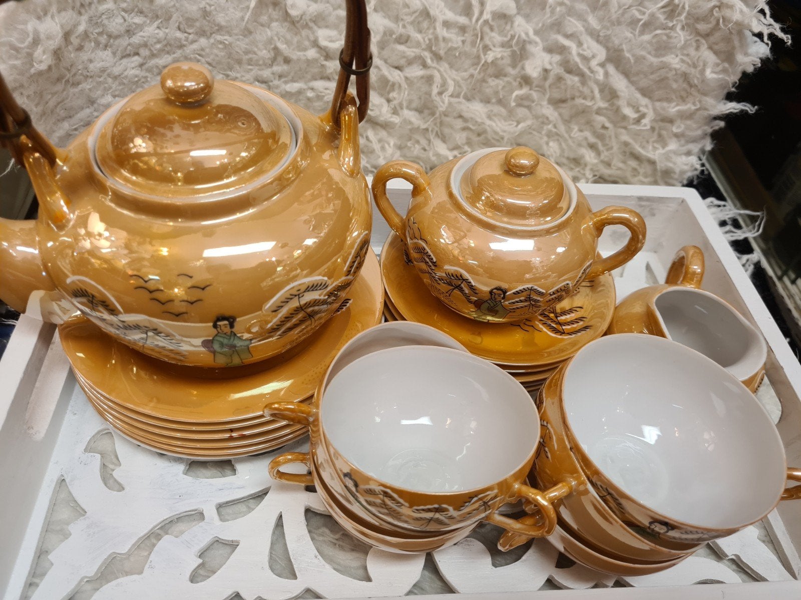 Vintage Japans theeservies met geisha decoratie, Ophalen of Verzenden