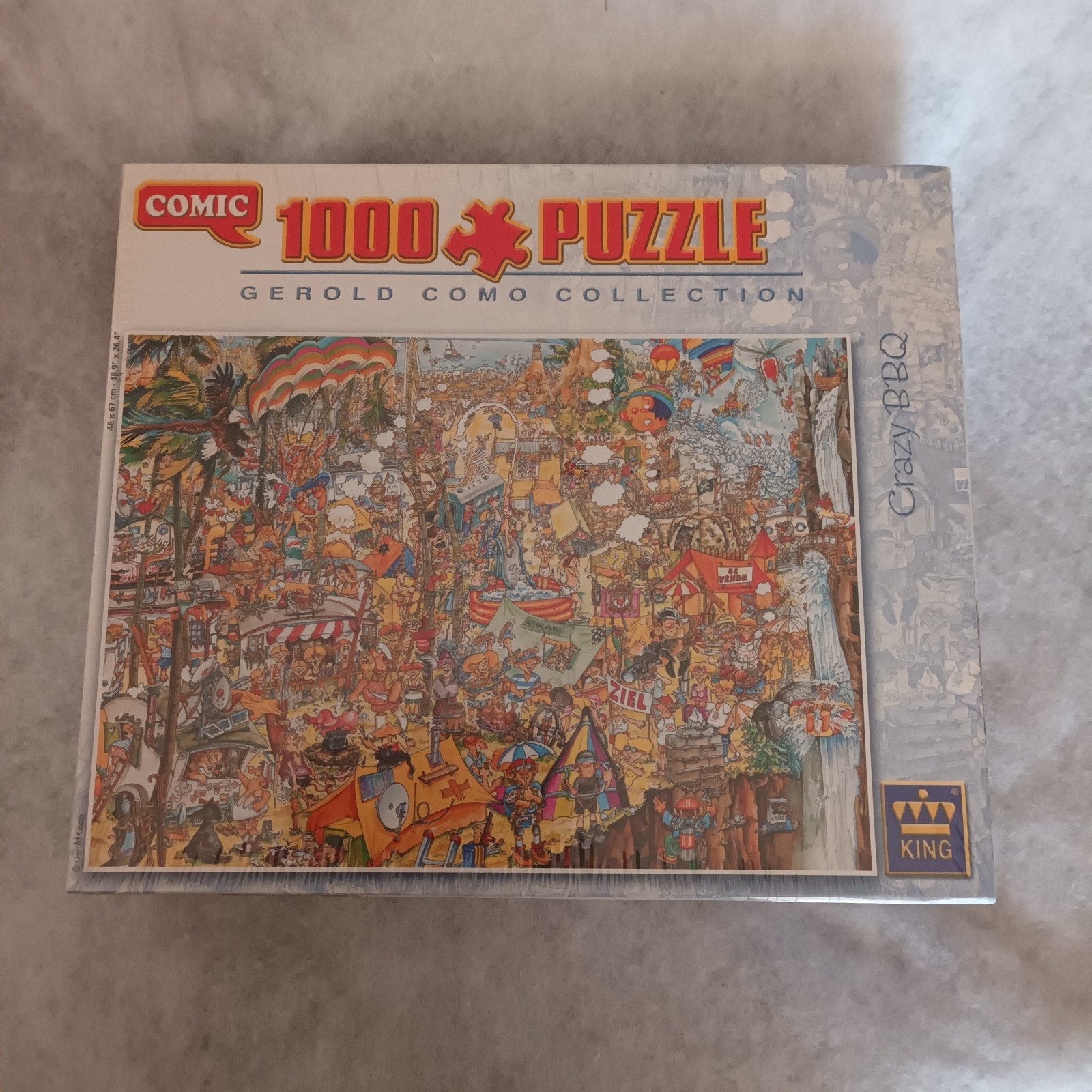King Comic 1000 Puzzel Crazy BBQ nieuw in plastic, Ophalen of Verzenden, 500 t/m 1500 stukjes, Nieuw, Legpuzzel