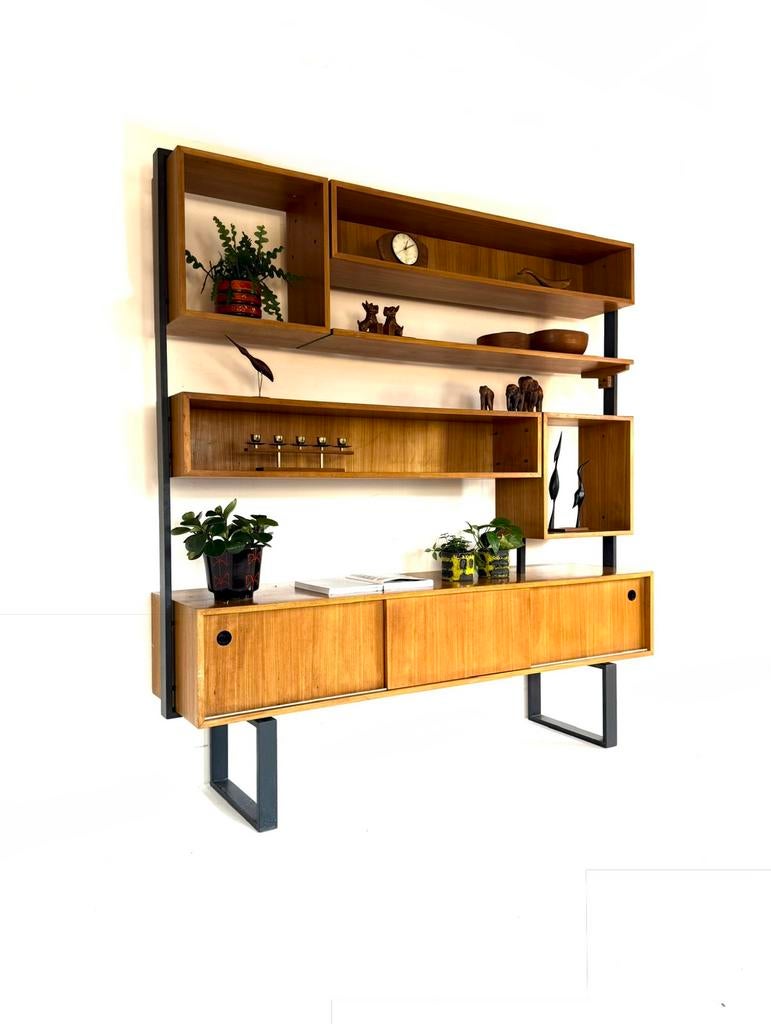 Vintage modulaire vakkenkast/wandkast, jaren ‘80, Huis en Inrichting, Overige houtsoorten, 200 cm of meer, 150 tot 200 cm, Ophalen of Verzenden