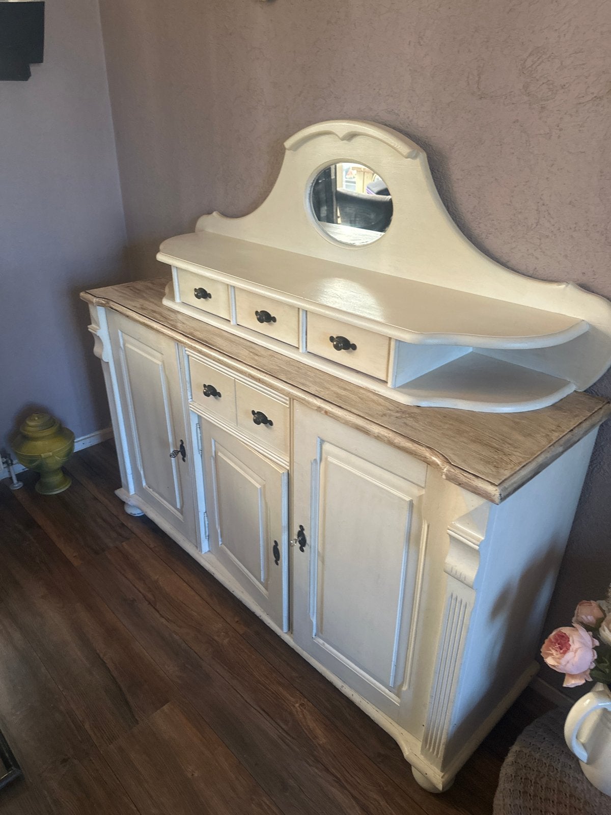 Gratis Mooi wit dressoir met spiegel en lades, Ophalen, Gebruikt, 150 tot 200 cm, Met lade(s)