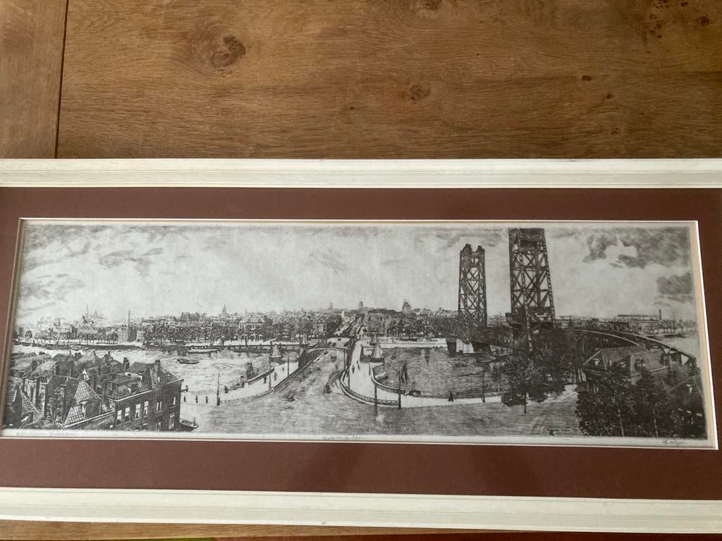 F. de Groen grote ets Rotterdam Panorama ZEER GROOT, Antiek en Kunst, Kunst | Etsen en Gravures, Ophalen of Verzenden