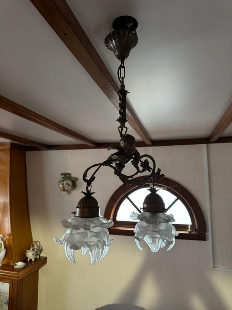 Vintage koperen cherub hanglamp / kroonluchter – barok lamp, Ophalen of Verzenden