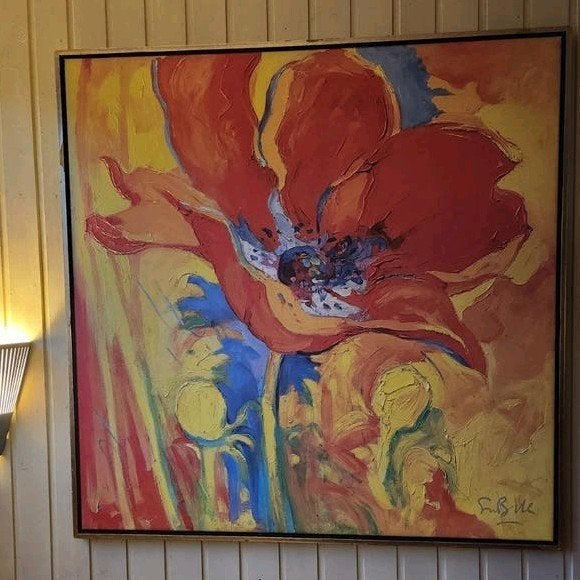 Groot schilderij (Ikea) met bloemenmotief 1.04 x 1.04, Antiek en Kunst, Ophalen, Op houten frame, Print, Bloemen