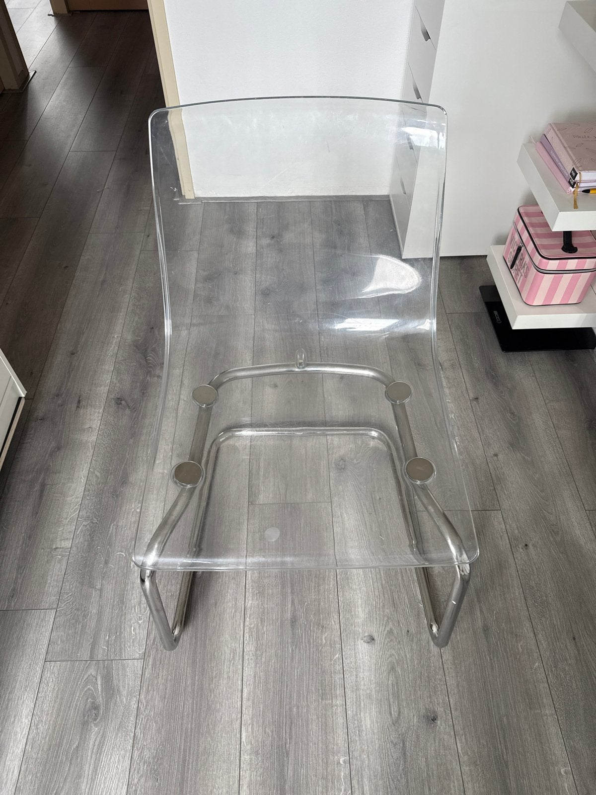 Ikea Tobias stoel - transparant met chromen onderstel, Huis en Inrichting, Stoelen, Kunststof, Gebruikt, Overige kleuren, Ophalen of Verzenden