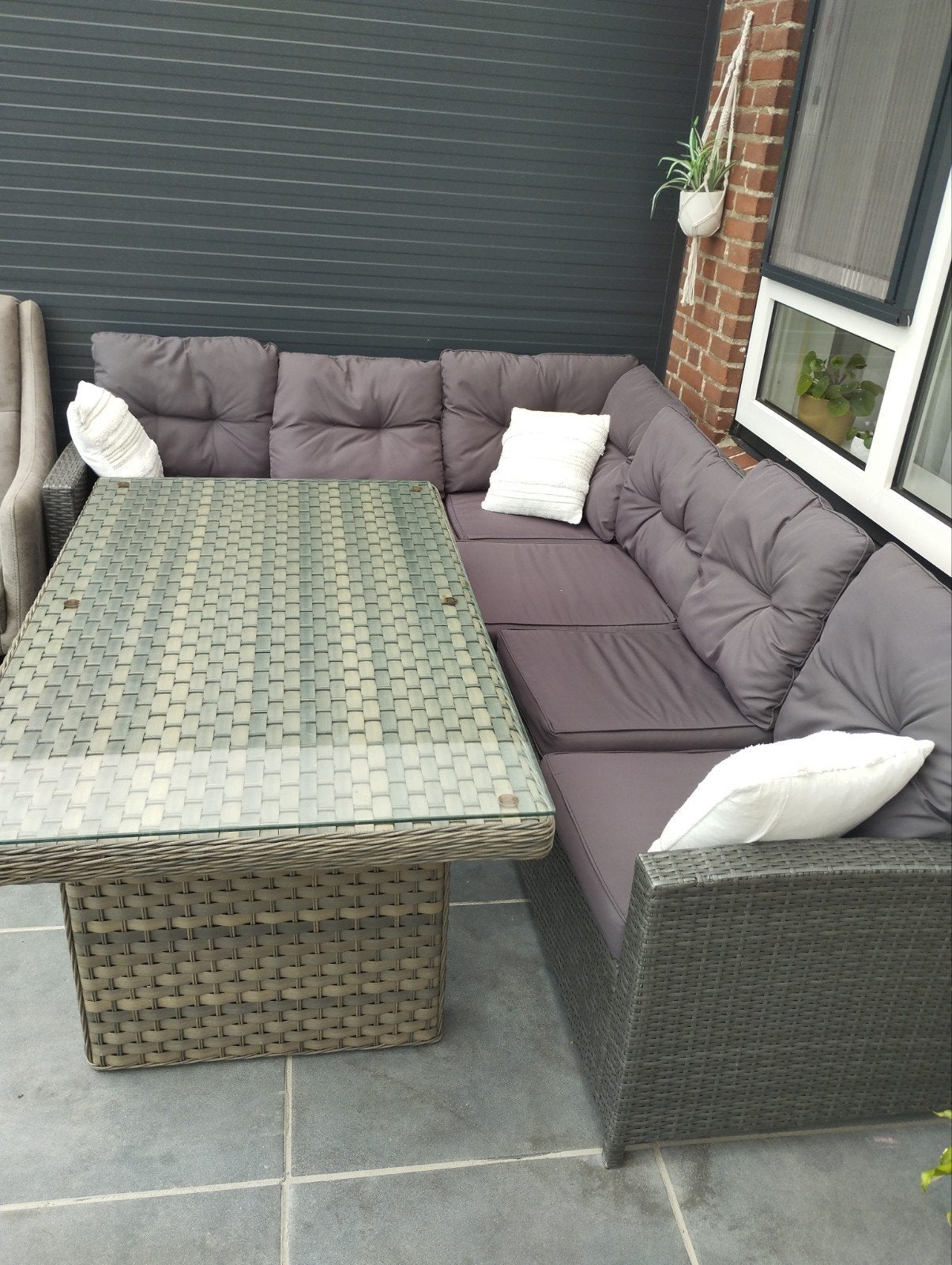 Wicker loungeset met tafel en kussens, Tuin en Terras, Tuinsets en Loungesets, 5 zitplaatsen, Gebruikt, Ophalen of Verzenden, Loungeset