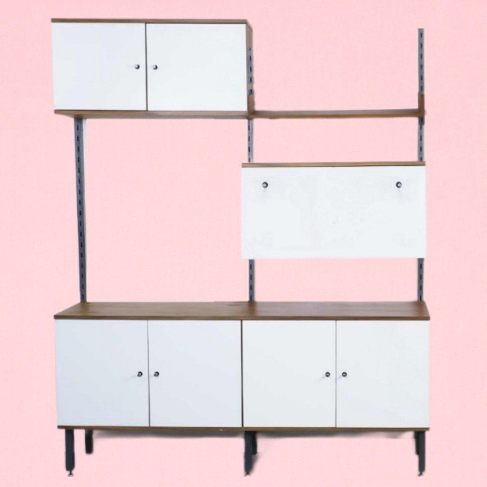 Mid century vintage modulair wandmeubel SimplaLux kast 162br, Ophalen, Gebruikt, 150 tot 200 cm, Teakhout
