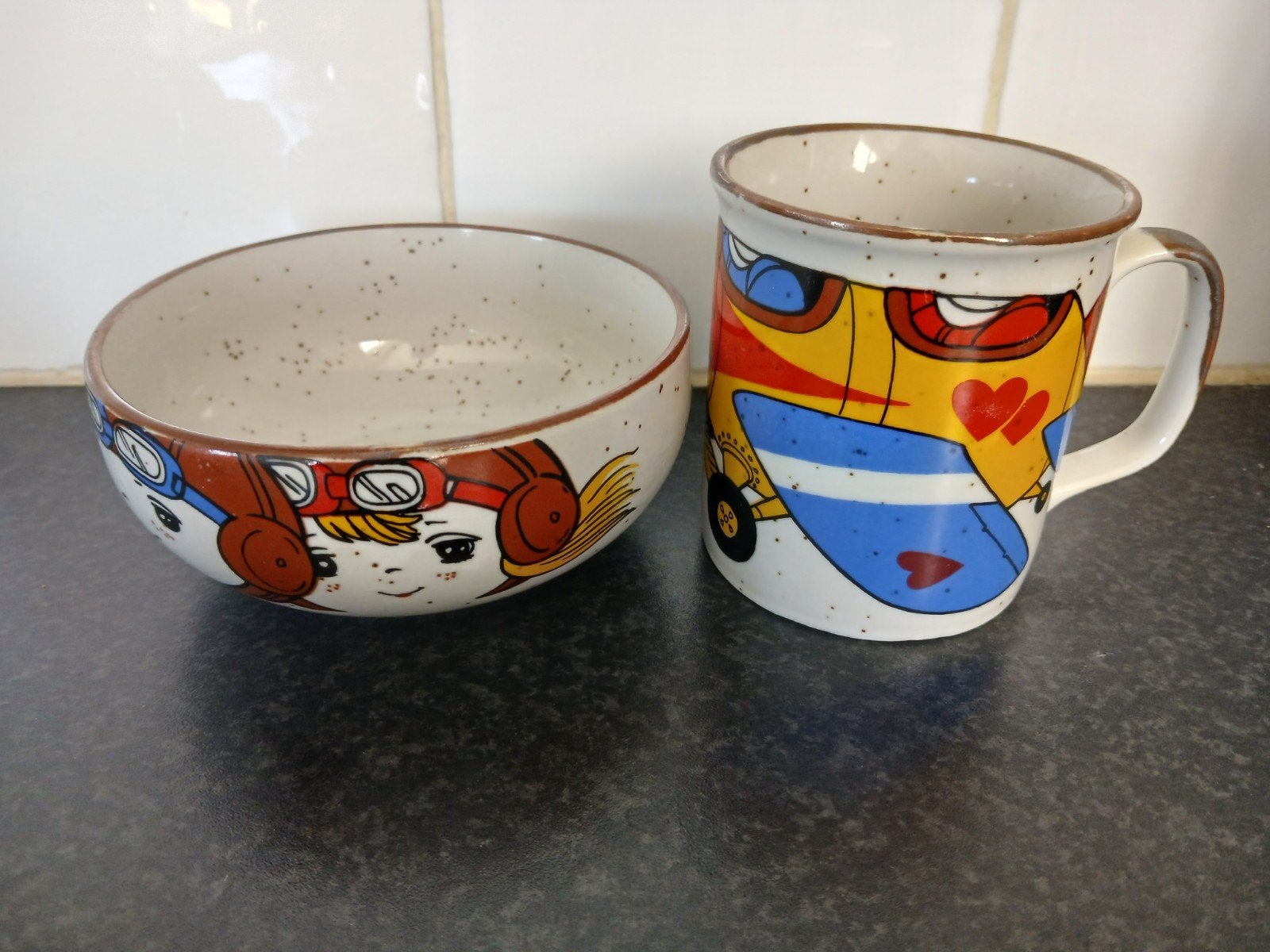 Vintage kinderbeker en schaaltje voor pap of fruit., Ophalen, Zo goed als nieuw, Overige stijlen, Overige typen