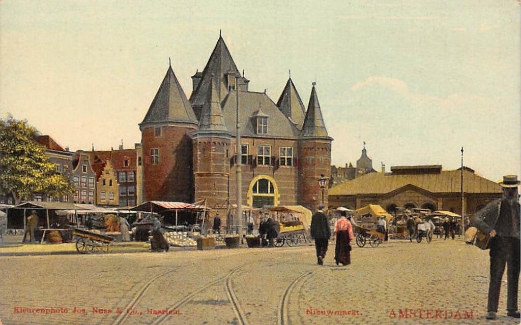 Amsterdam Nieuwmarkt Waag Markt met kramen Tulp, Ophalen of Verzenden, Voor 1920, Ongelopen, Noord-Holland