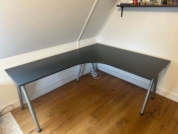 IKEA Galant Hoekbureau - Zwart/Grijs, In Hoogte Verstelbaar, Ophalen, Zwart, Gebruikt, Metaal