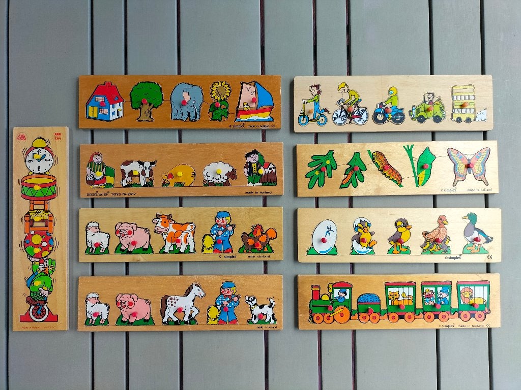 Houten kinderpuzzels - knopjespuzzels - Simplex, Kinderen en Baby's, Gebruikt, 10 tot 50 stukjes, Ophalen of Verzenden, Van hout