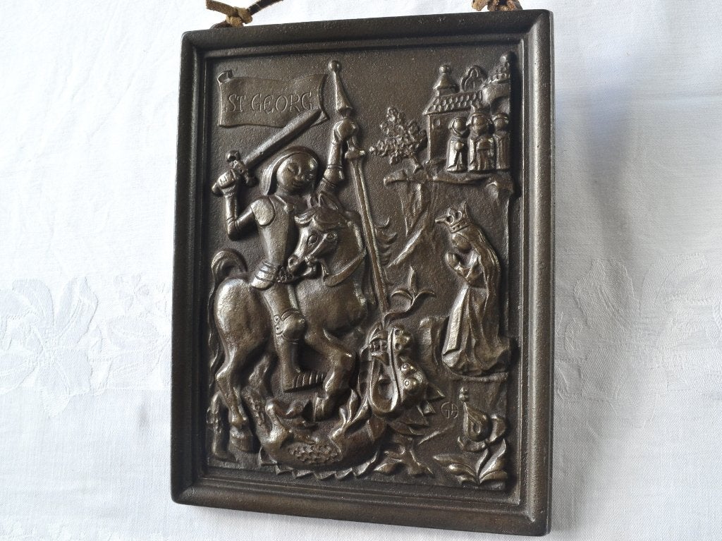 ADUKJÄRD – Bronzen plaquette St Georg / Wandreliëf 25x19 cm, Art deco, Gemerkt, Ophalen of Verzenden, Brons