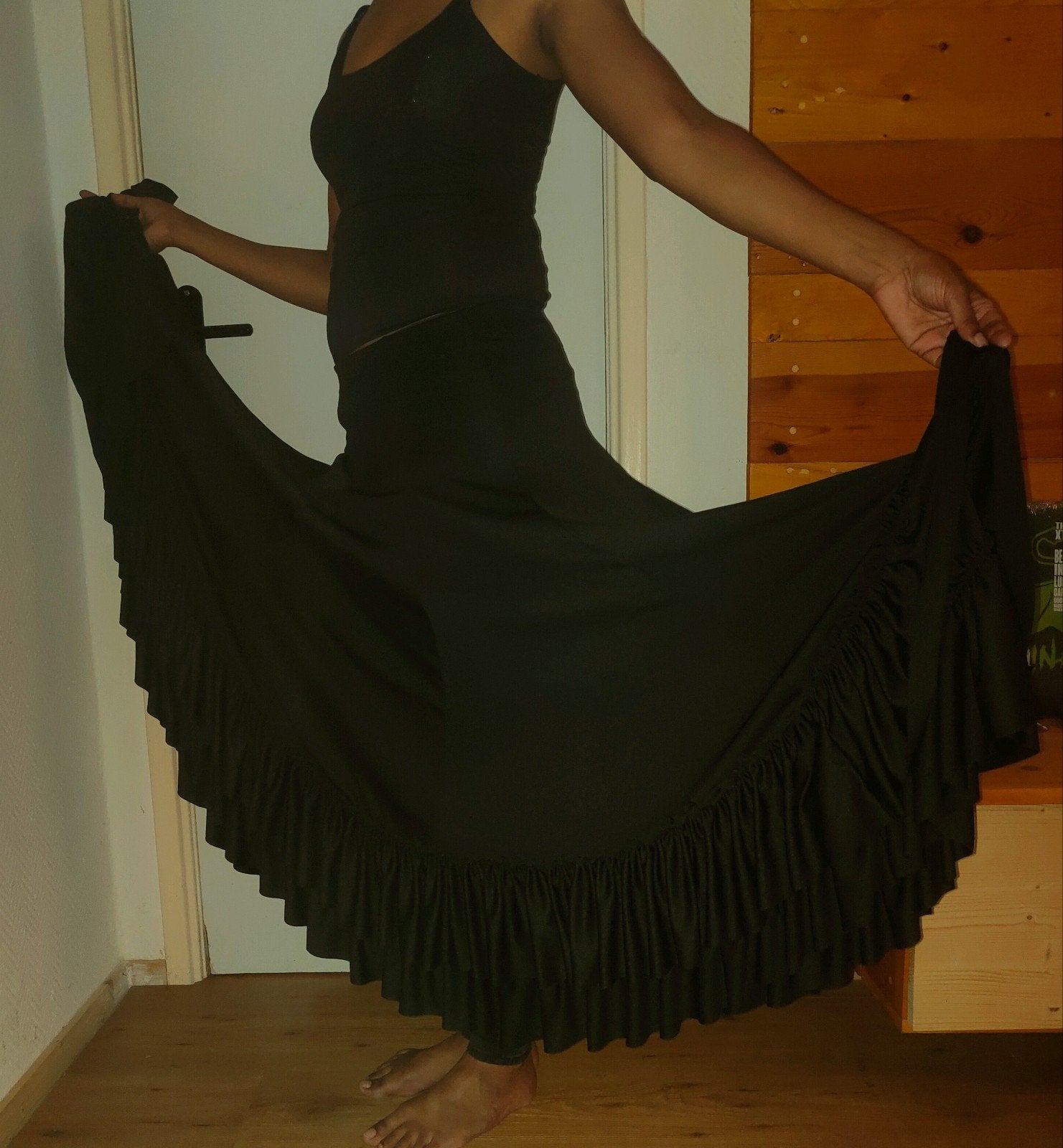 Zwarte Flamenco Rok met Ruches, Zwart, Ophalen of Verzenden, Maat 36 (S), Onder de knie