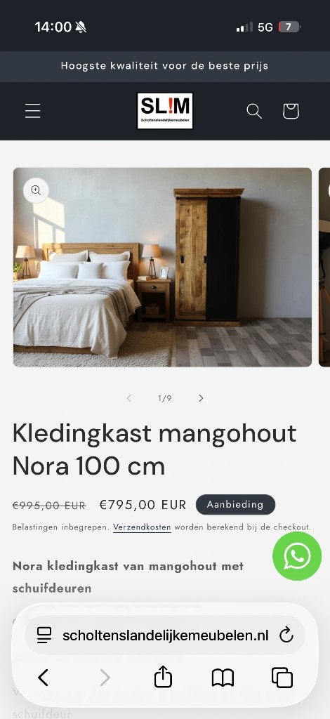 Kledingkast mangohout., Huis en Inrichting, Kasten | Kledingkasten, Ophalen, Met deur(en), 100 tot 150 cm, Zo goed als nieuw