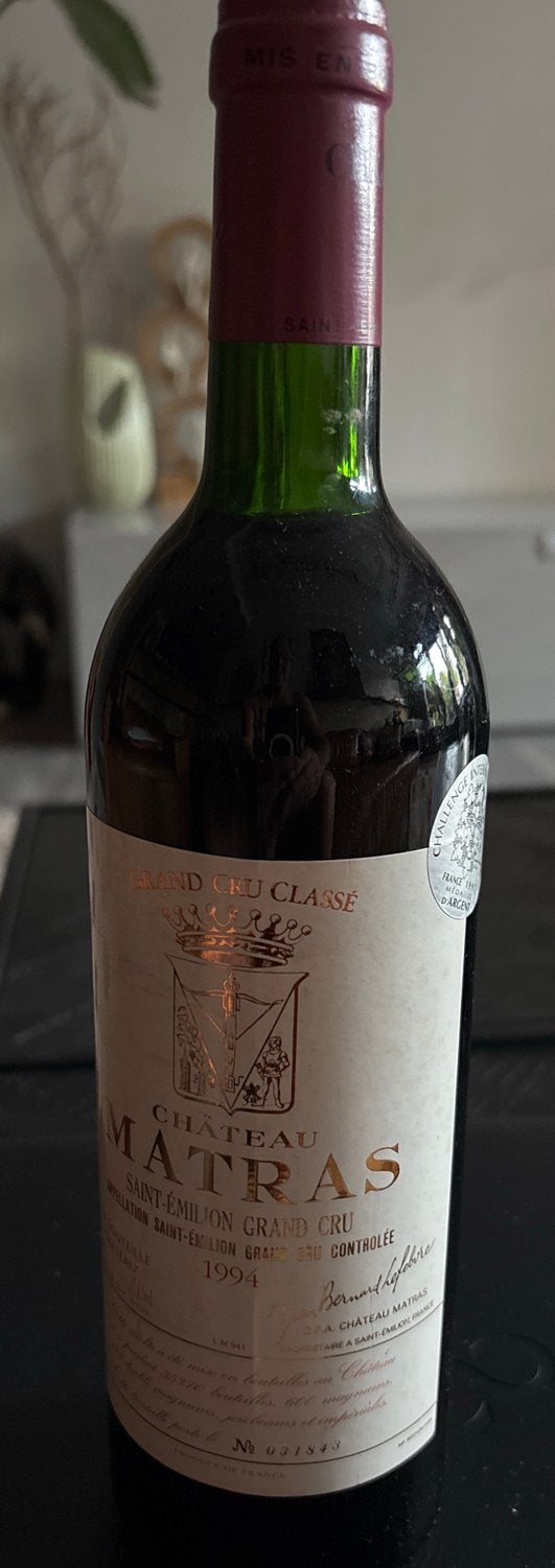 Château Matras Saint-Émilion Grand Cru Classe 1994, Gebruikt, Frankrijk, Ophalen of Verzenden, Rode wijn