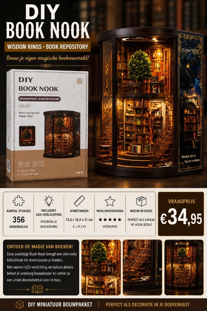 DIY Mini House Book Nook - Wisdom Rings - 3d puzzel, Ophalen of Verzenden, Nieuw, Knutselwerk