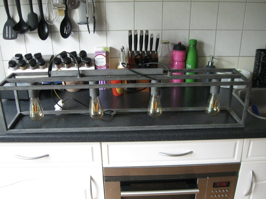 Industriële hanglamp met 4 Edison lampen, Ophalen, Zo goed als nieuw, Minder dan 50 cm, Industrieel, Vintage