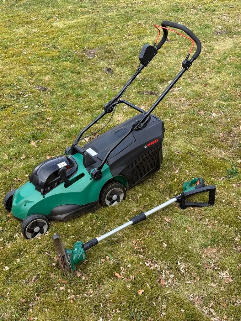 Ferrex Accu Grasmaaier met Trimmer, incl. 2 accu's en lader, Tuin en Terras, Ophalen, Cirkelmaaier, Accu-grasmaaier, Zo goed als nieuw