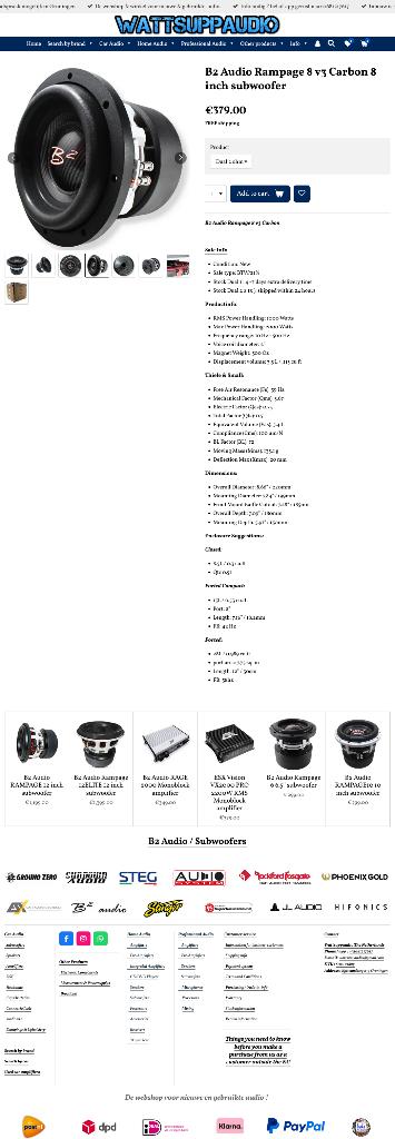 B2 Audio Rampage 8 v3 Carbon 8 inch subwoofer 1000WRMS, ., Nieuw, Ophalen of Verzenden, Plantevej 35, 2870 Dyssegaard, Denmark