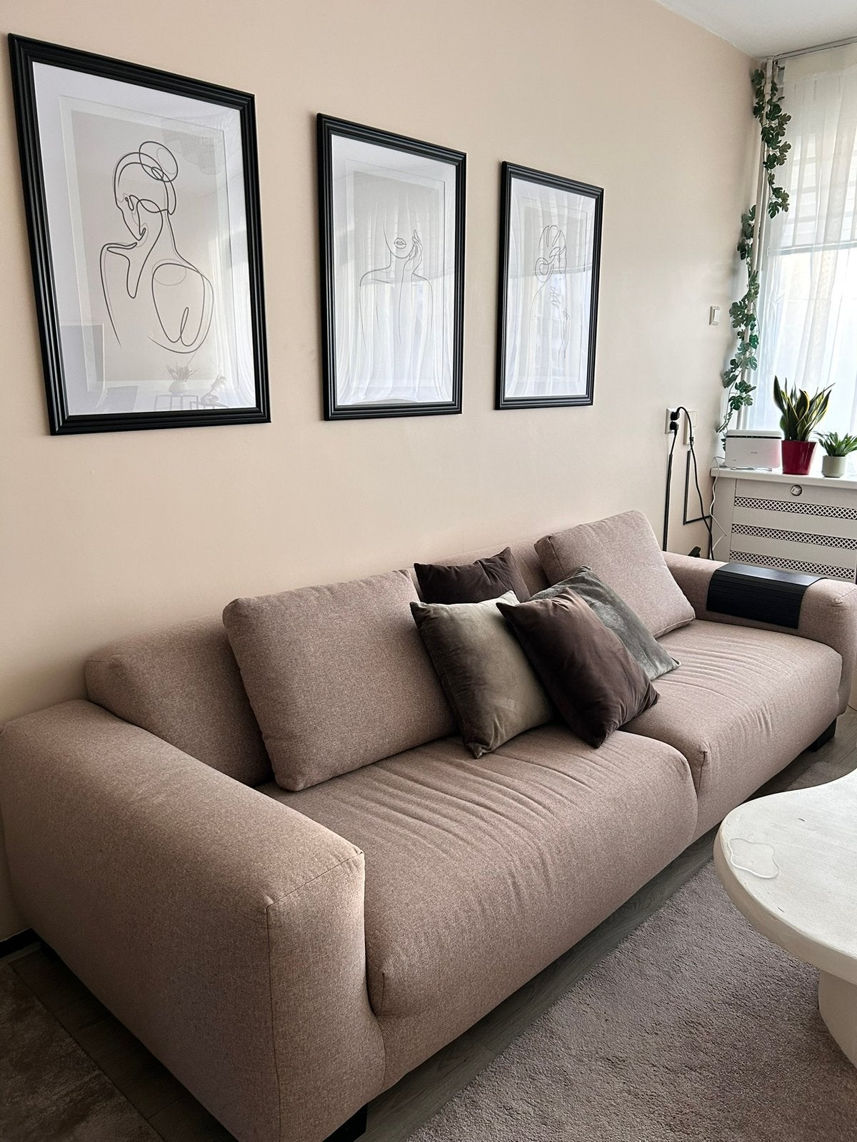 Luxe Montel Bankstel | Complete Set + Grote voetstuk | Taupe, Ophalen, Gebruikt, Stof