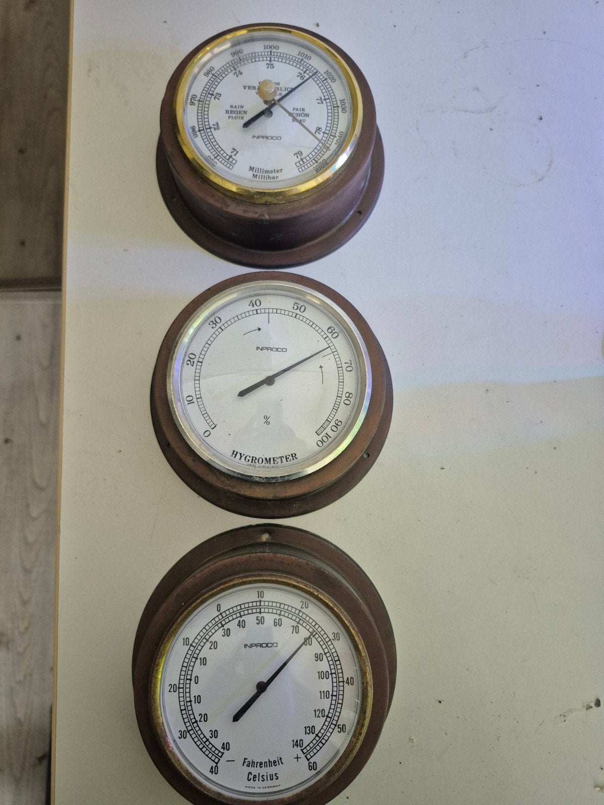 Vintage Inproco weerstation: barometer, hygrometer, thermome, Ophalen of Verzenden, Gebruikt, Weerstation