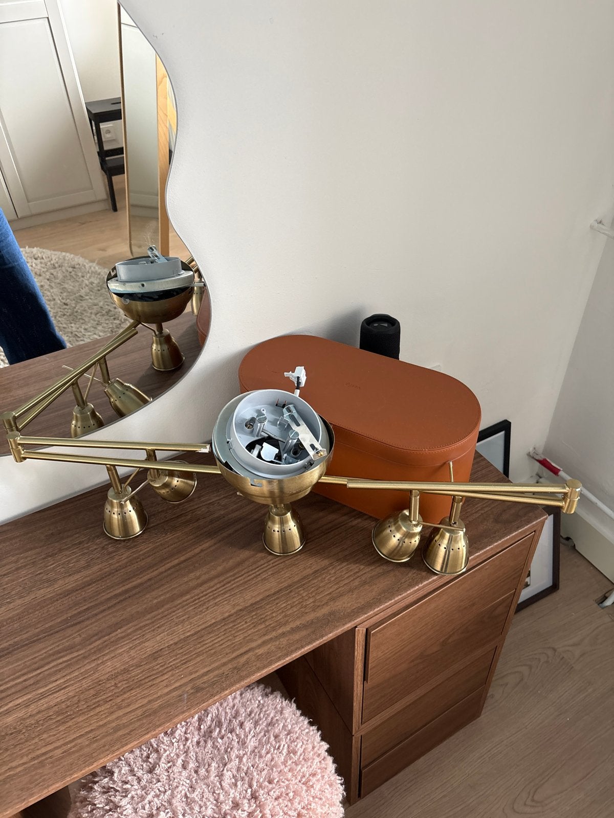 IKEA BAROMETER Plafondrail met 5 spots, messingkleur, Ophalen, Gebruikt, Verstelbaar, GU10