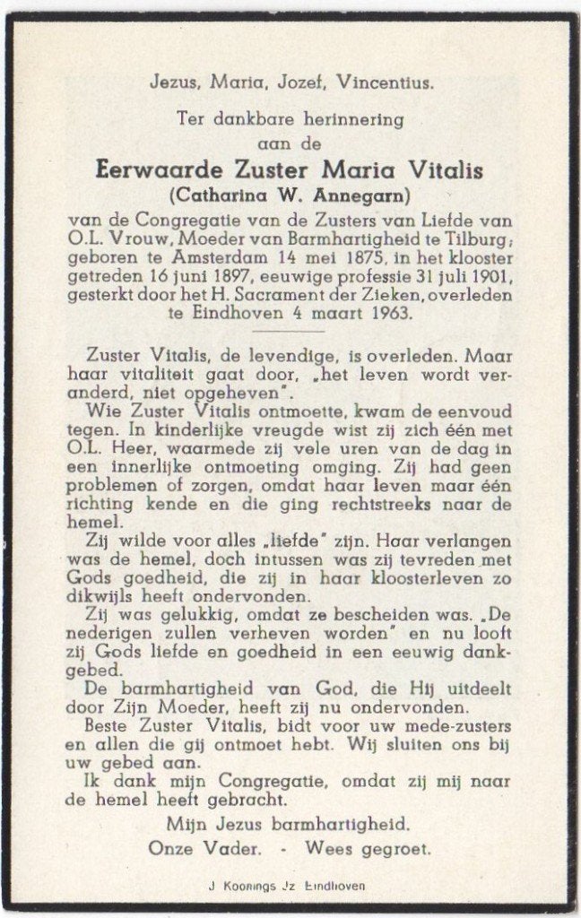zr. Catharina W. Annegarn 1875 Amsterdam + 1963 Eindhoven, Verzamelen, Bidprentjes en Rouwkaarten, Verzenden