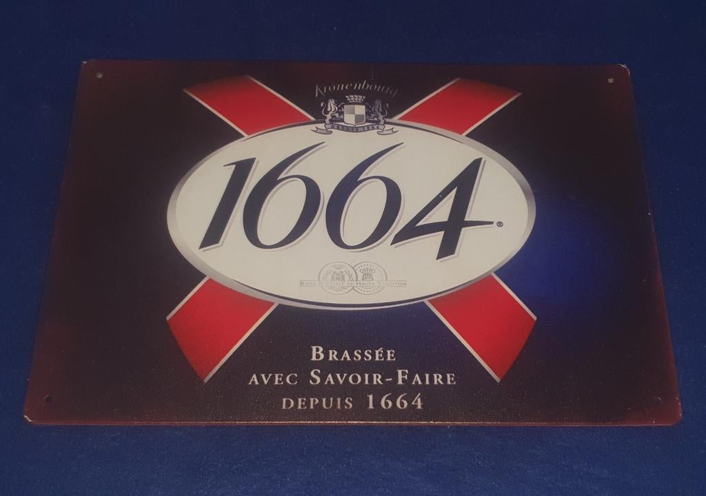 Authentiek Metalen Reclamebord – Kronenbourg 1664 , Ophalen of Verzenden, Gebruikt, Reclamebord, Plaat of Schild