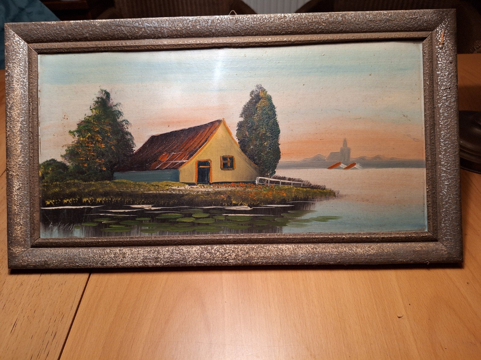 Oud Hollands landschap schilderij met boerderij aan water, Antiek en Kunst, Ophalen, Paneel, Oud hollands, Landschap