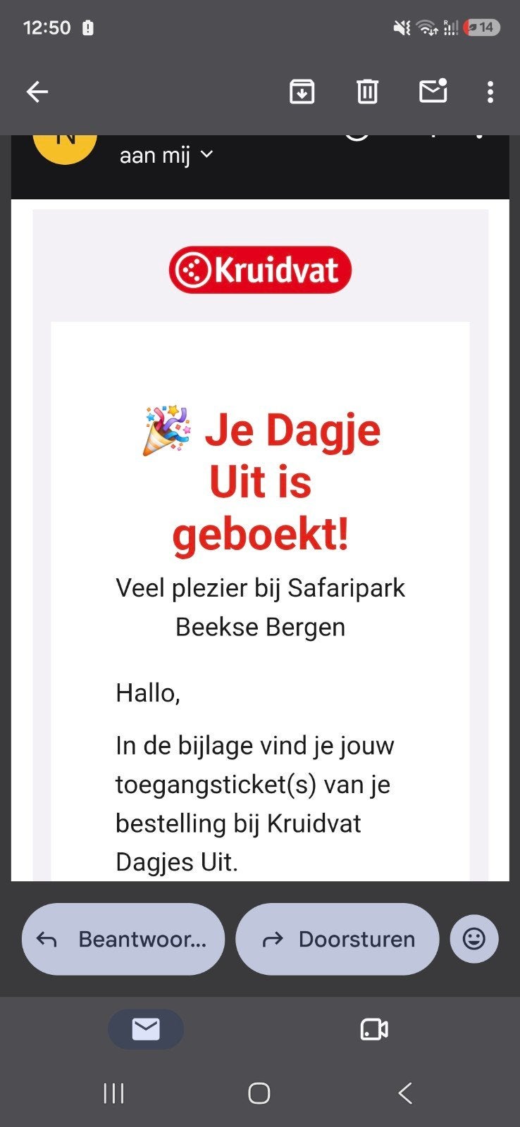volwassen ticket 14 augustus Safaripark Beekse Bergen, Eén persoon, Ticket of Toegangskaart