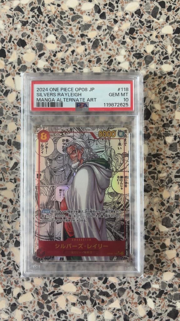 One Piece Kaart Silvers Rayleigh Manga Alt Art  PSA 10, Ophalen, Zo goed als nieuw