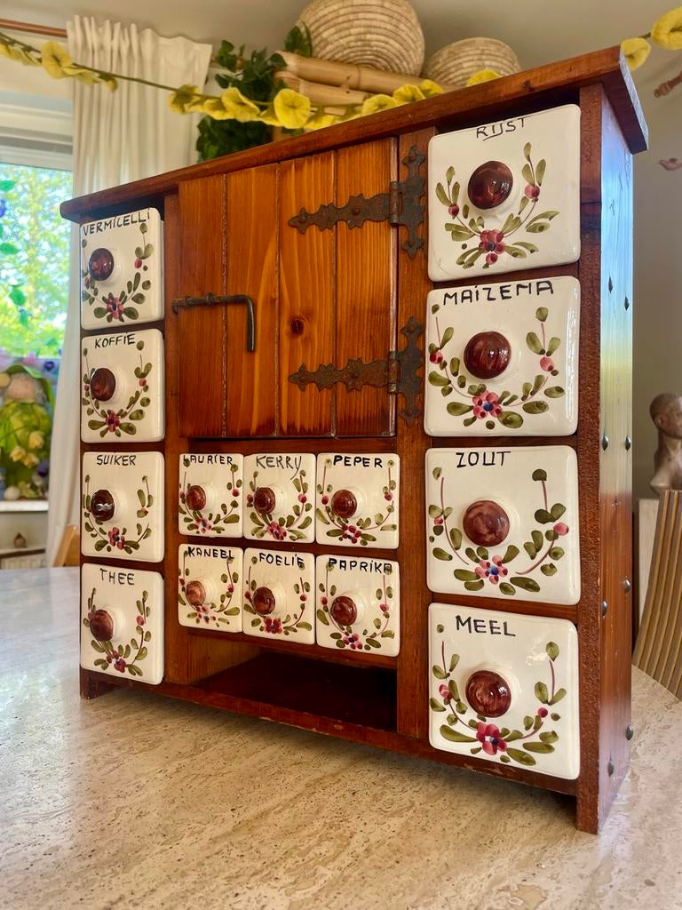 Prachtig Vintage Kruidenierskastje met Keramische Lades, Antiek en Kunst, Ophalen