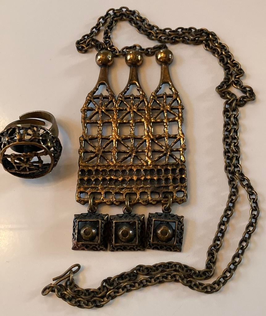 Vintage Pentti Sarpaneva brons Hanger Ketting Ring Finland, Verzenden